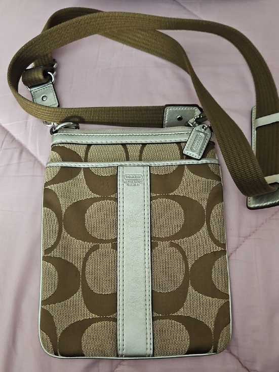 Coach Handbags - Coach Brown Signature Crossbody with Silver Trim